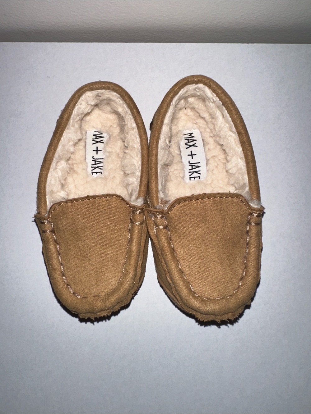 MAX + JAKE Kids' Tan Faux-Suede Moccasin Slippers